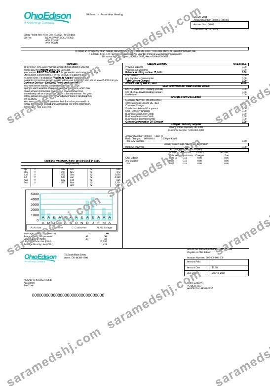 USA Ohio Edison business utility bill Word and PDF template